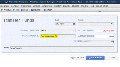Quickbooks Transfer Money from One Account to Another