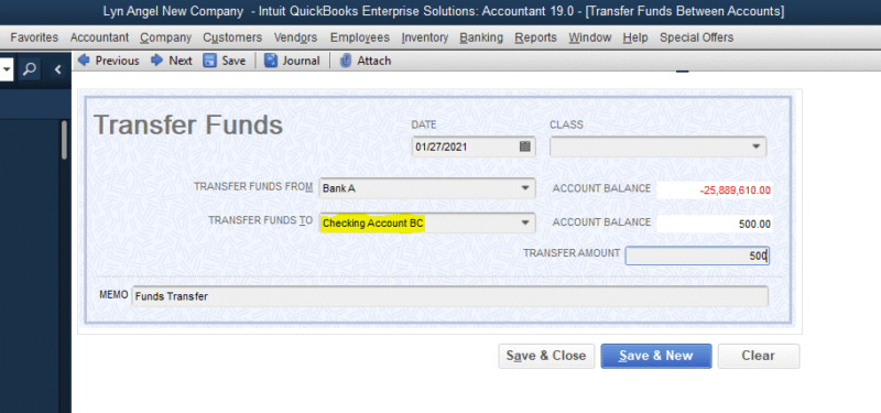 Quickbooks Transfer Money from One Account to Another